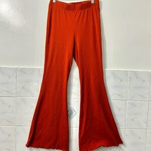 Wild Fable High-Waisted Ribbed Ruffle Hem Flare Pants Rust S Retro Boho 70s Y2K
